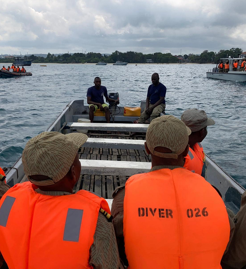 Visit, Board, Search, and Seizure (VBSS) training with 20 Zanzibar Coast Guard KMKM trainees in Zanzibar.